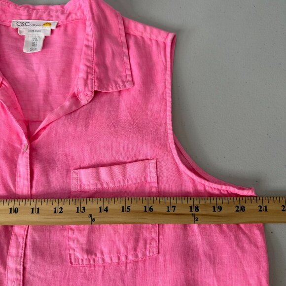 C&C California Linen Button up Shirt Small Hot Pink - Picture 7 of 7